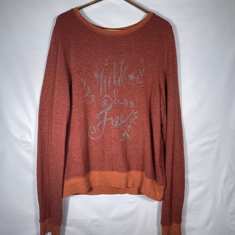 Wildfox Red Tan Wild & Free Baggy Beach Jumper Pullover Sweatshirt Small